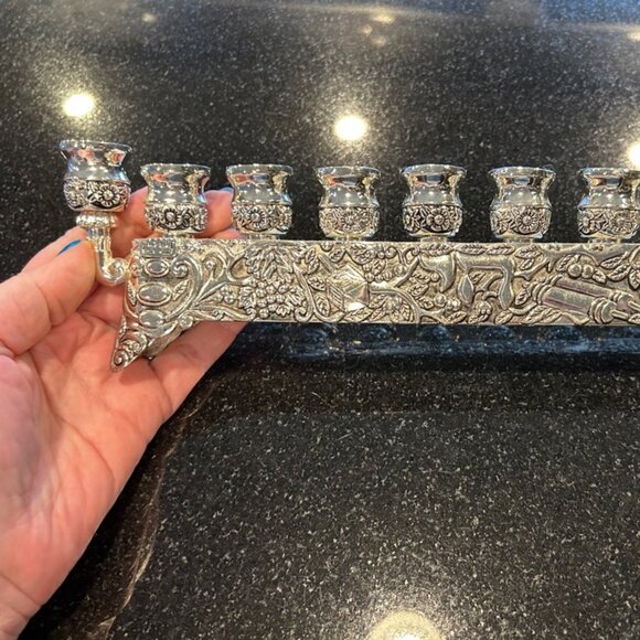 Elegant Silver Menorah Candle Holder - Picture 2 of 6